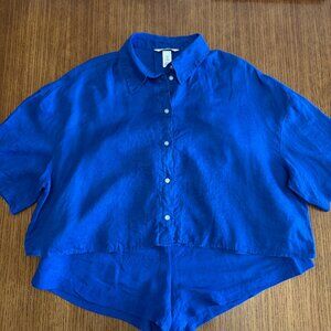H&M Linen 2-Piece Set – Royal Cobalt Blue – Size Top M Bottom 8 💙